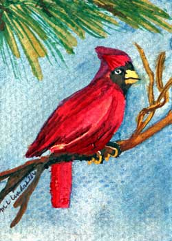 "Cardinal #2" by Mary Lou Lindroth, Rockton IL - Watercolor